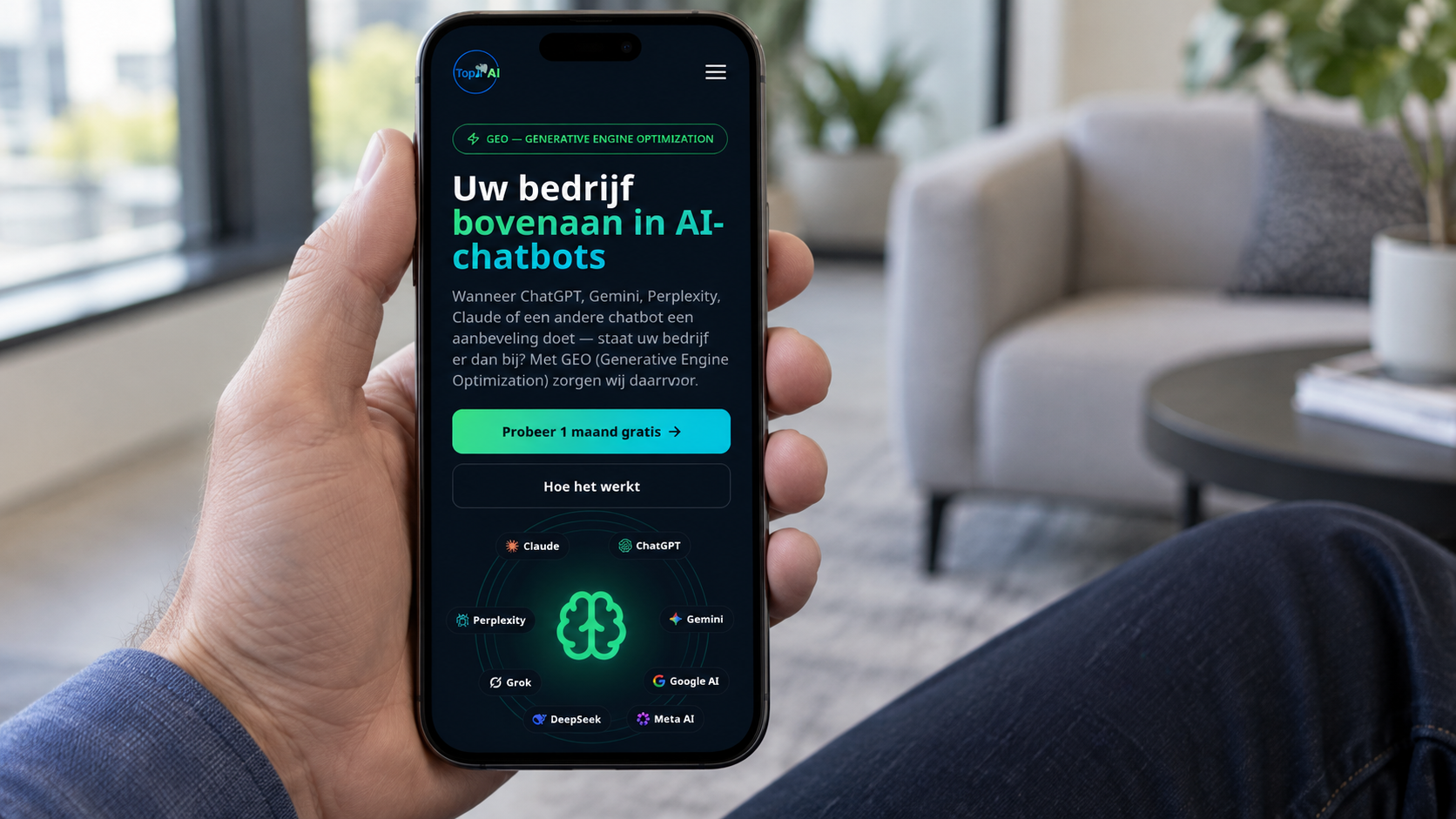 Top in AI — Mobiele homepage in gebruik