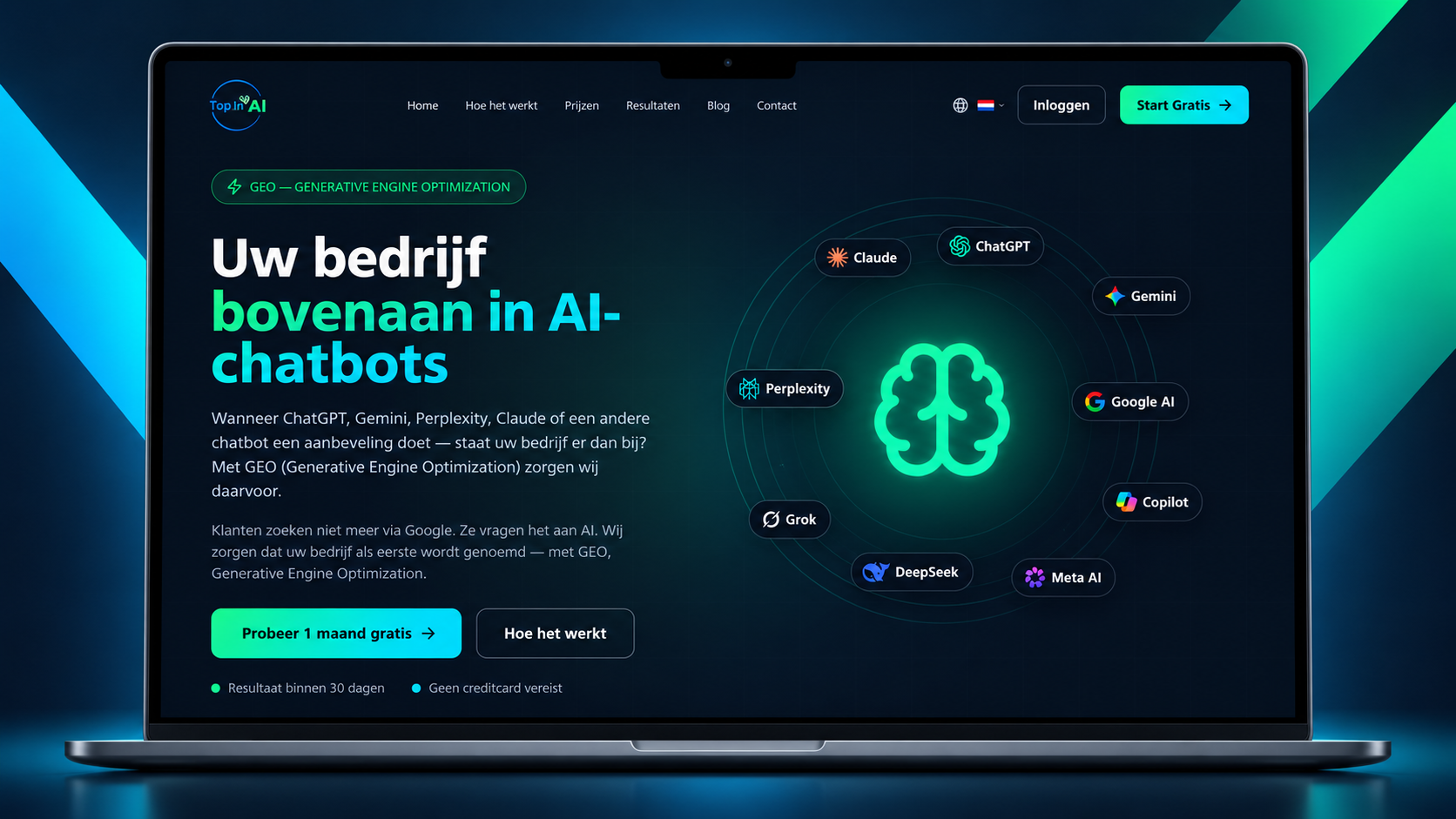 Top in AI — Homepage op laptop