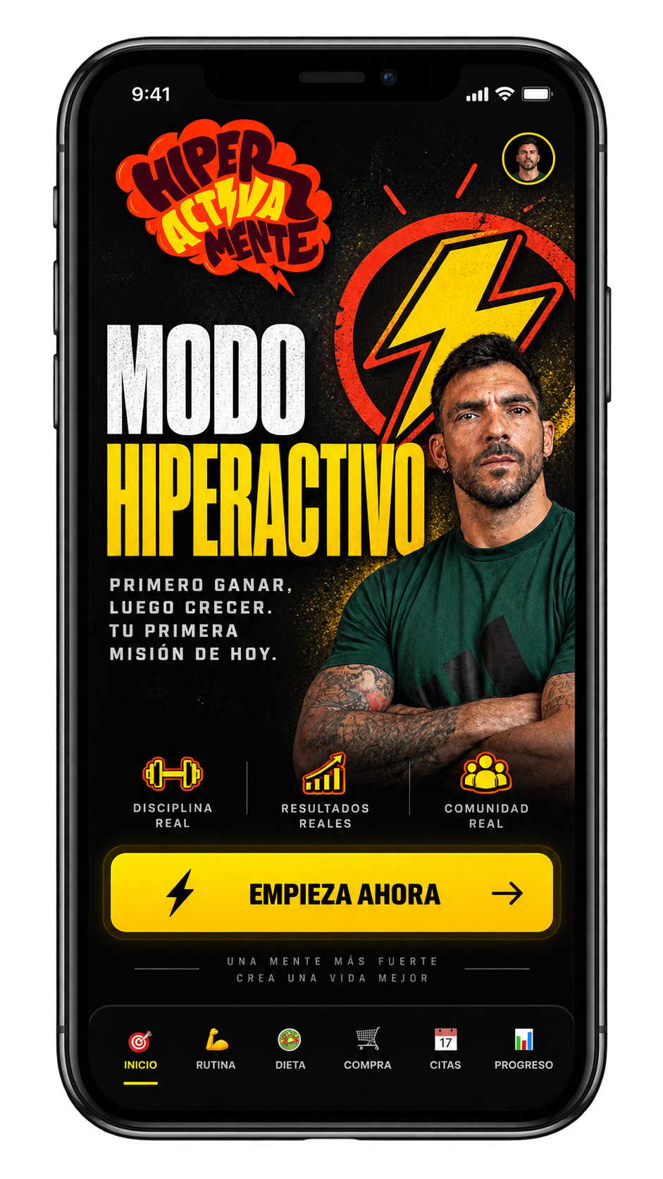 Hyperactivamente mobiele app met missie en startscherm