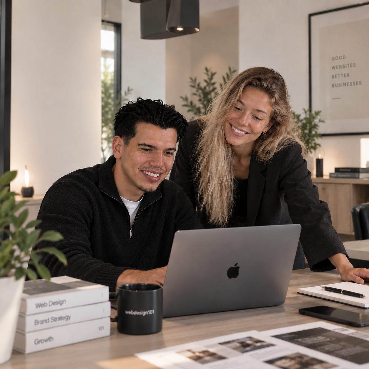 Wesley en Marit van webdesign101 werken samen aan een website