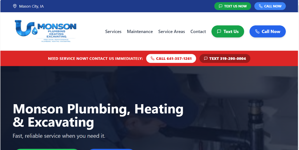 Monson Plumbing, Heating & Excavating website