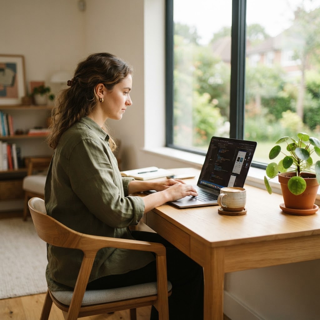 UK freelancer using invoice software for freelancers UK on a laptop in a home office