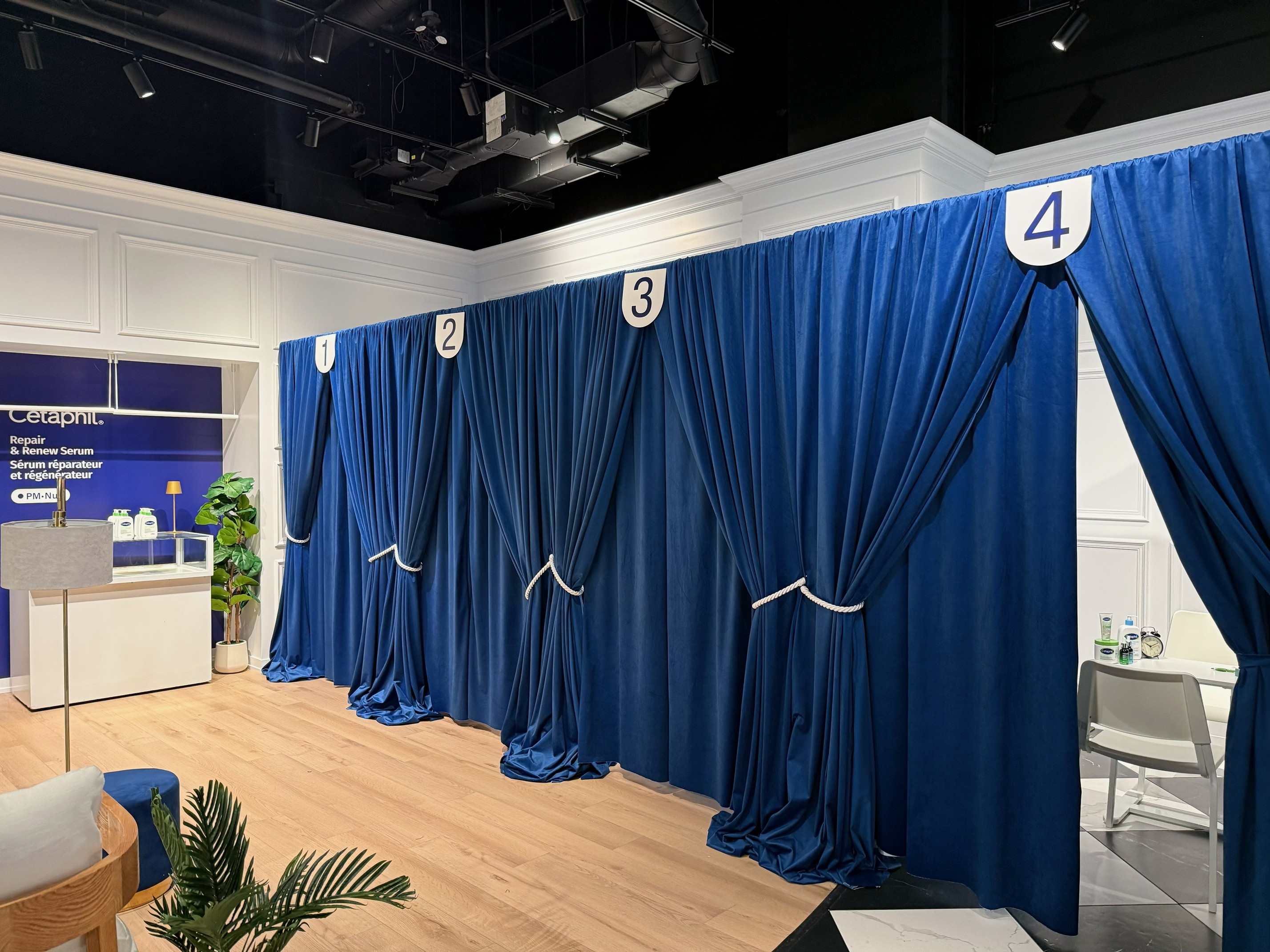Blue drapery at the Cetaphil pop-up