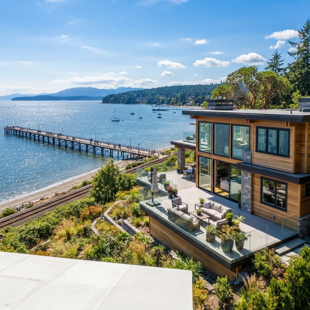 Waterfront home along White Rock's Marine Drive with a view across Semiahmoo Bay