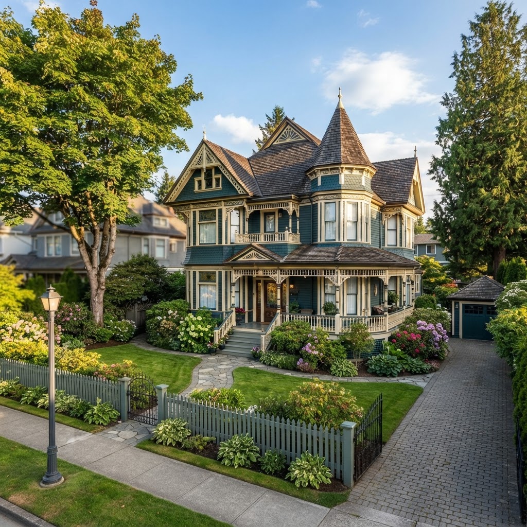 Queen's Park heritage home in New Westminster with a wraparound porch and leaded glass windows