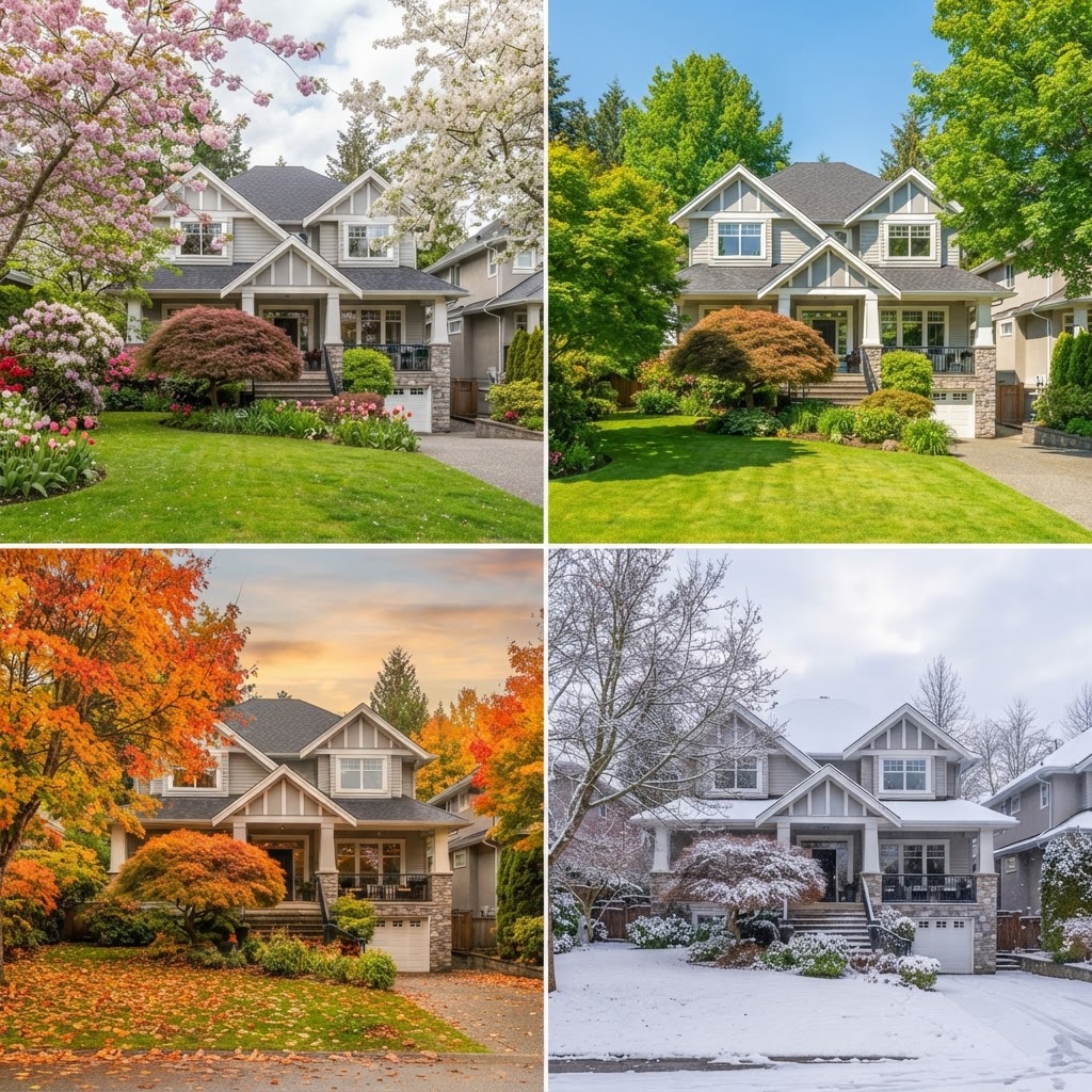 Coquitlam home exterior photographed in soft seasonal light