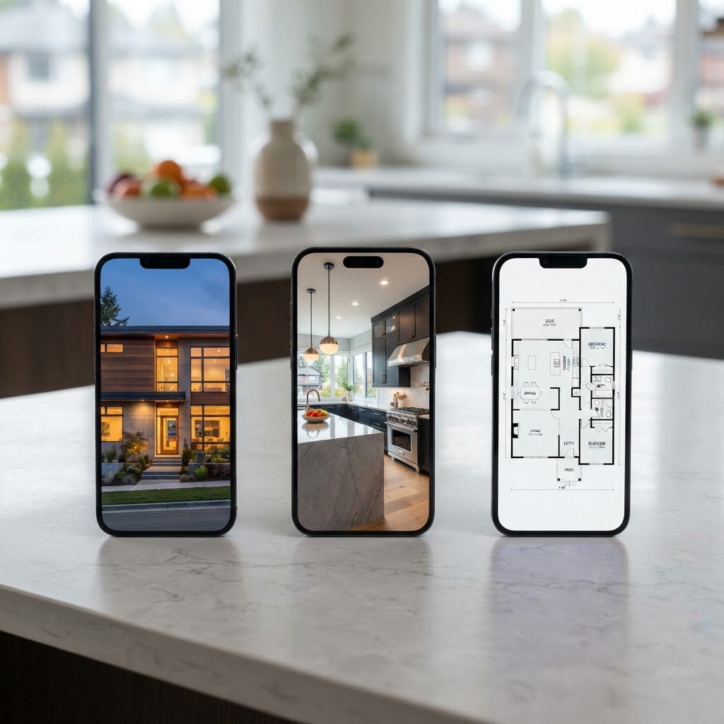 Phone screens showing a carousel, a reel and a story from one listing