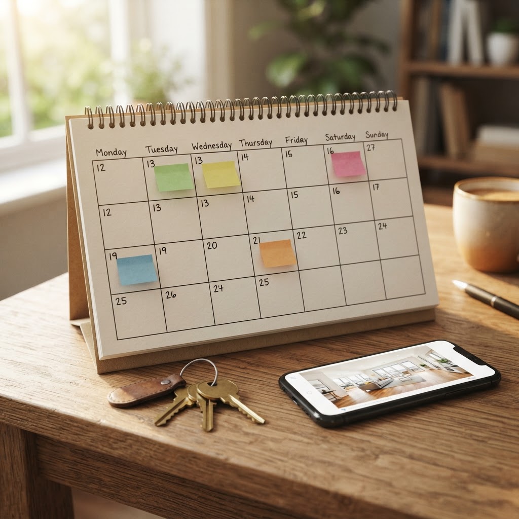 Two-week calendar with listing marketing tasks