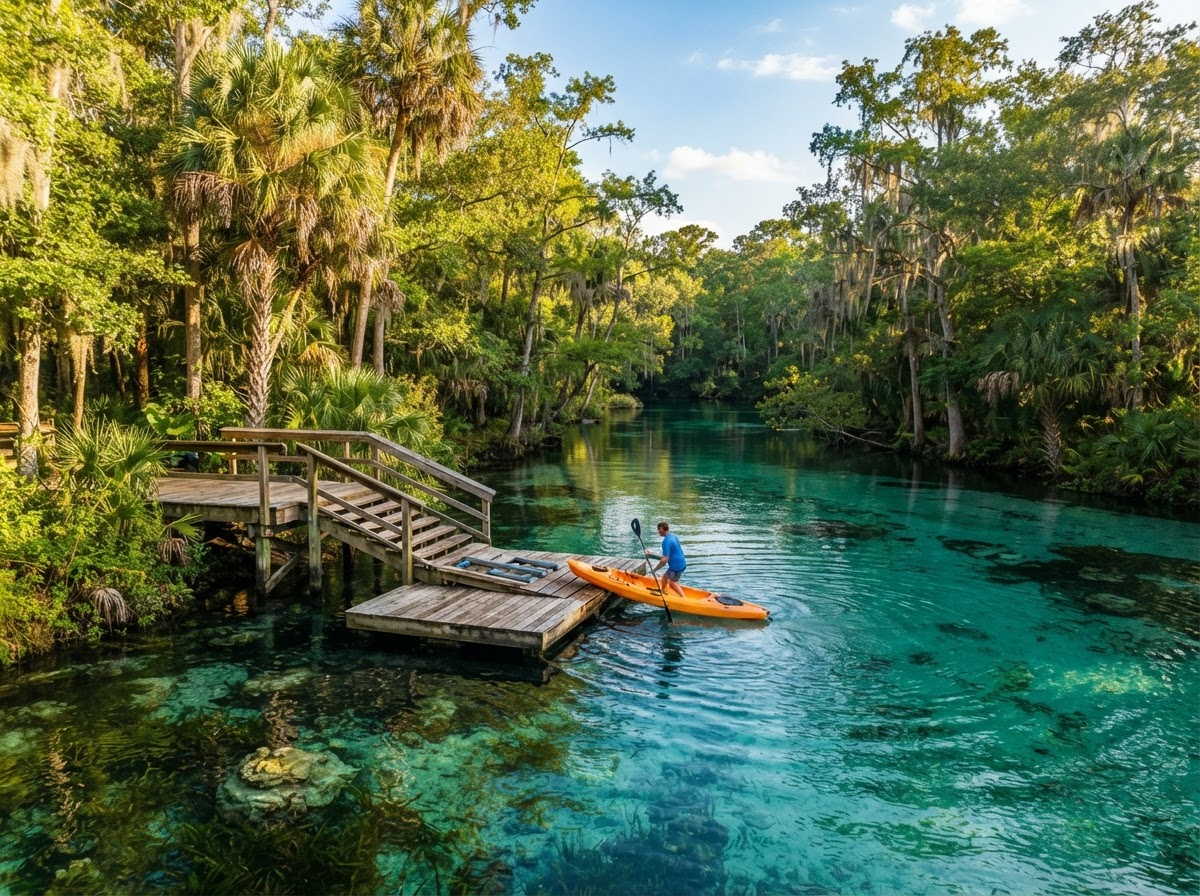 Spring launch ramp with teal water