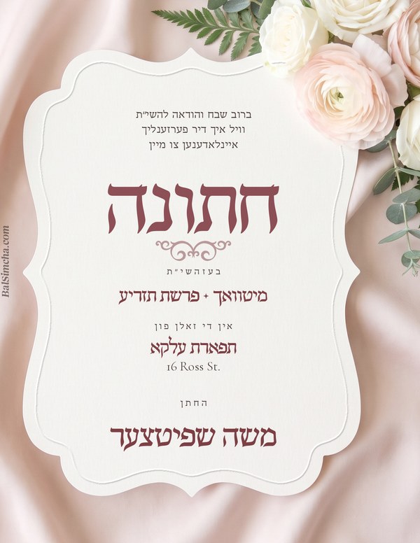 Jewish wedding invitation WD-205 — Yiddish and Hebrew tzetel design by Bal Simcha
