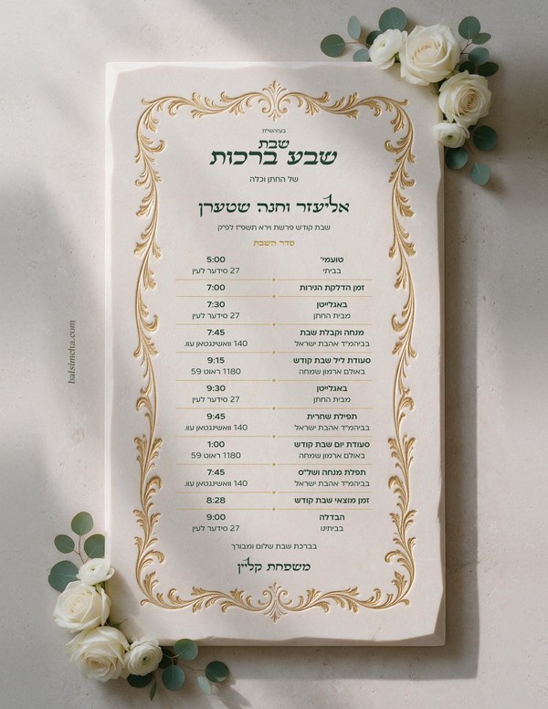 Sheva Brochos - Shabbos Sheva Brachos invitation SB-205 — Yiddish and Hebrew tzetel design by Bal Simcha