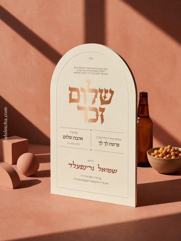Shalom Zachor invitation SZ-207 — Yiddish and Hebrew tzetel design by Bal Simcha