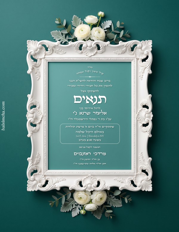 Tenoyim invitation TN-209 — Yiddish and Hebrew tzetel design by Bal Simcha