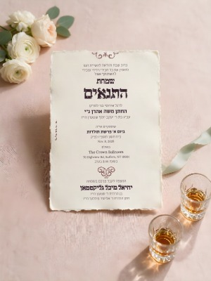 Tenoyim invitation TN-208 — Yiddish and Hebrew tzetel design by Bal Simcha