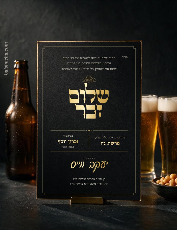 Shalom Zachor invitation SZ-206 — Yiddish and Hebrew tzetel design by Bal Simcha