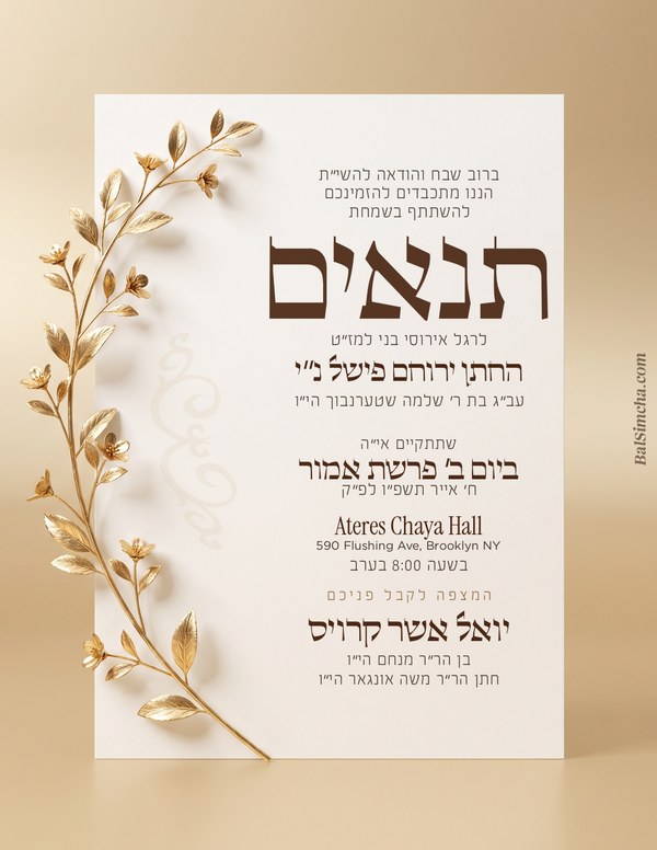 Tenoyim invitation TN-210 — Yiddish and Hebrew tzetel design by Bal Simcha