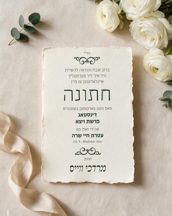 Jewish wedding invitation WD-204 — Yiddish and Hebrew tzetel design by Bal Simcha