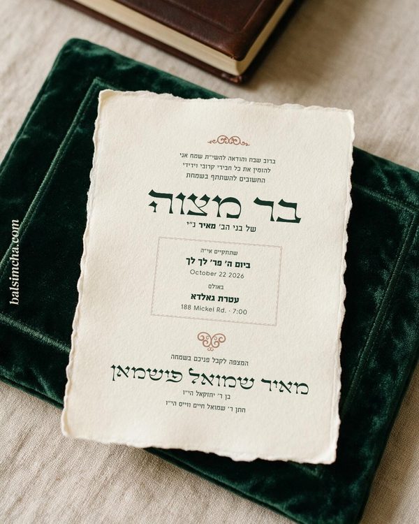 Bar Mitzvah invitation BM-205 — Yiddish and Hebrew tzetel design by Bal Simcha