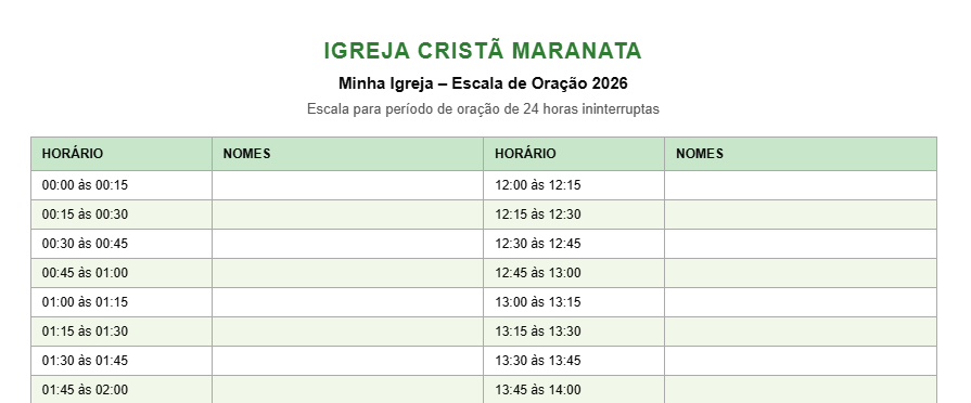 Modelo da Escala de Oração