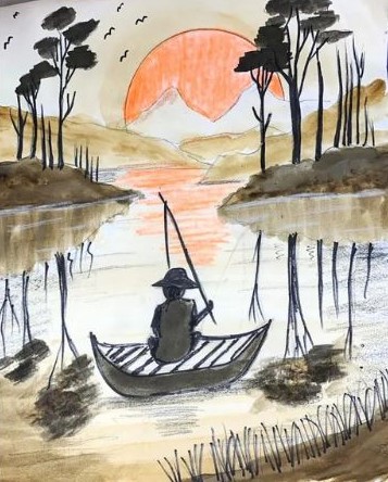 Coffee painting landscape