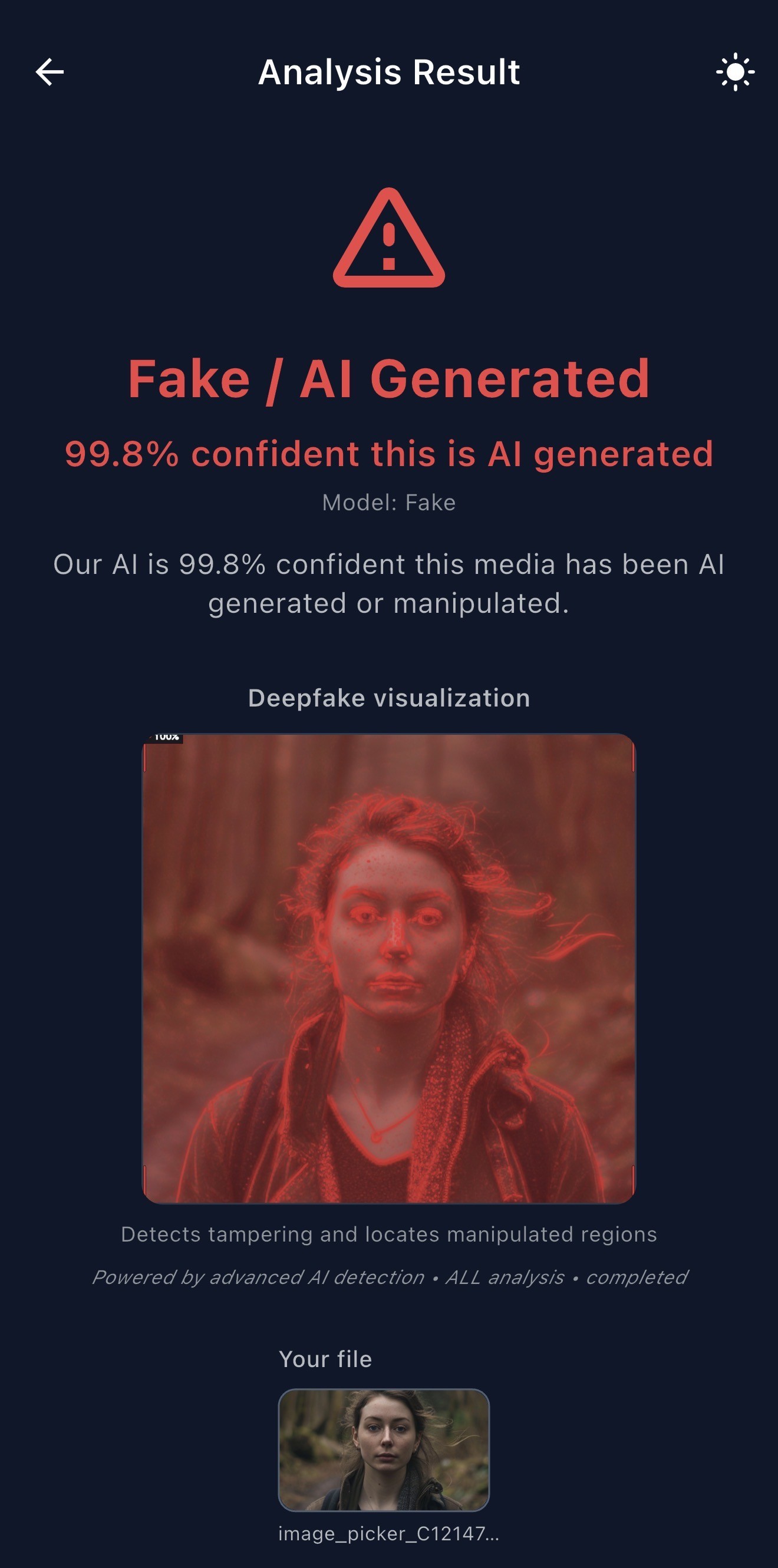 RealShield AI scan result: This person does not exist. RealShield AI found the photo to be 99.8% AI generated. This is why you cannot believe most pictures anymore.