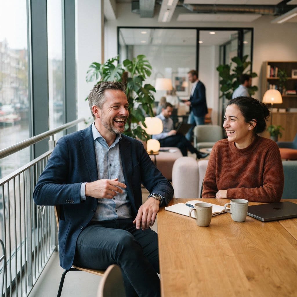 Collega lacht in gesprek met collega