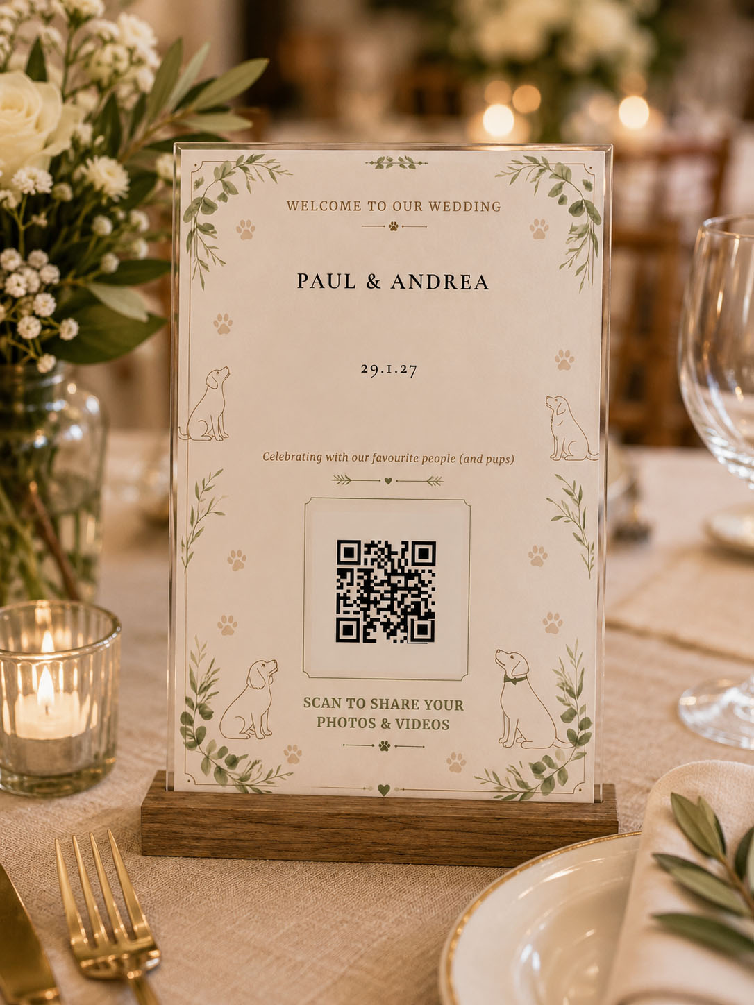 Paws & Promises wedding QR card — Paul & Andrea, 29.1.27