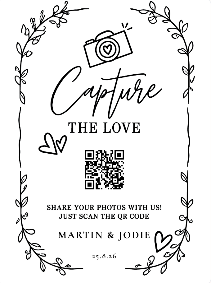 Sample wedding QR table card