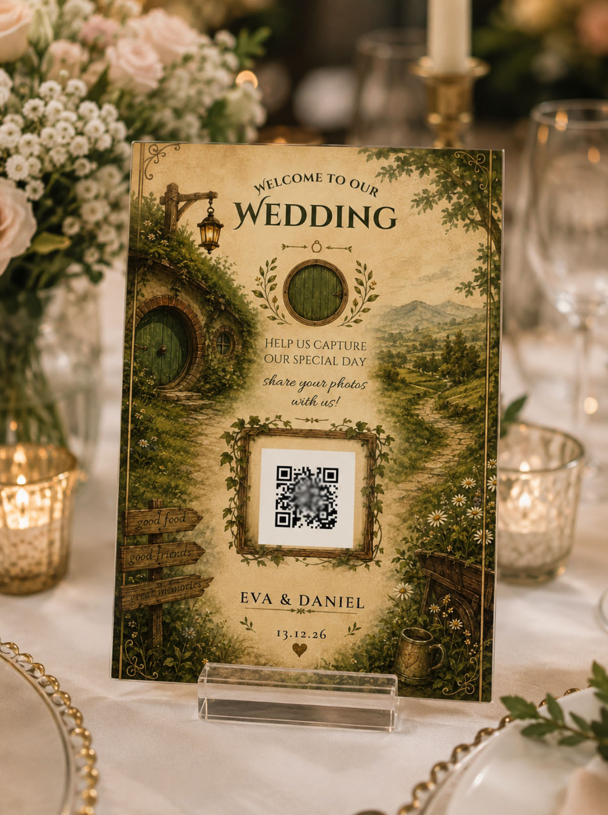 The Hobbit Hole wedding QR card — Eva & Daniel, 13.12.26