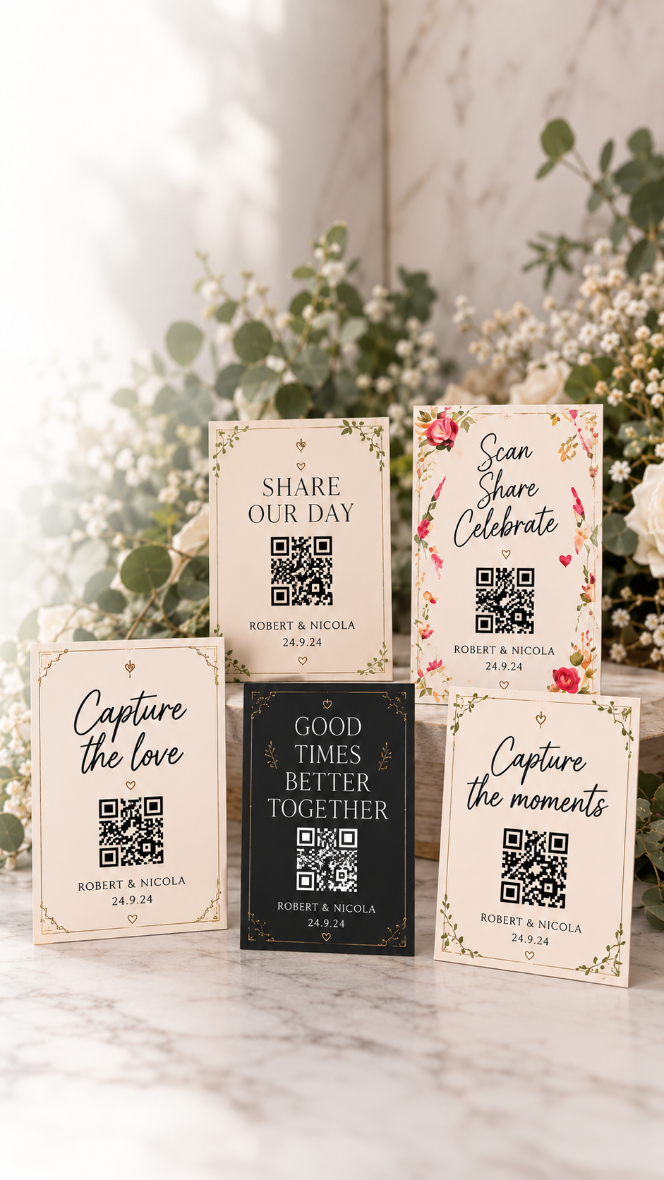 Collection of beautiful wedding QR code card designs