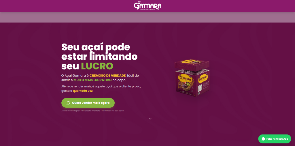 Site desenvolvido pela BuilDesign para Gamará Açaí