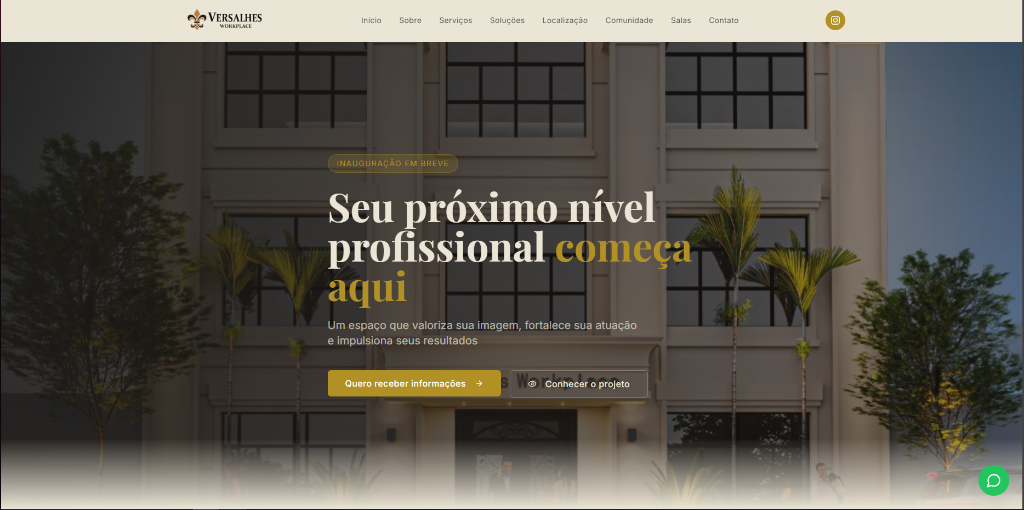 Site desenvolvido pela BuilDesign para Versalhes Workplace