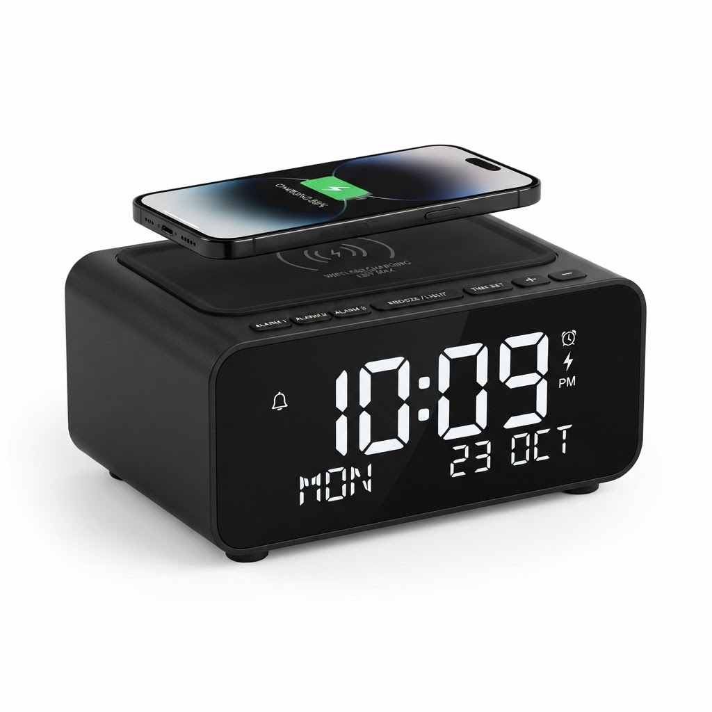 Digital Alarm Clock with Wireless Charger