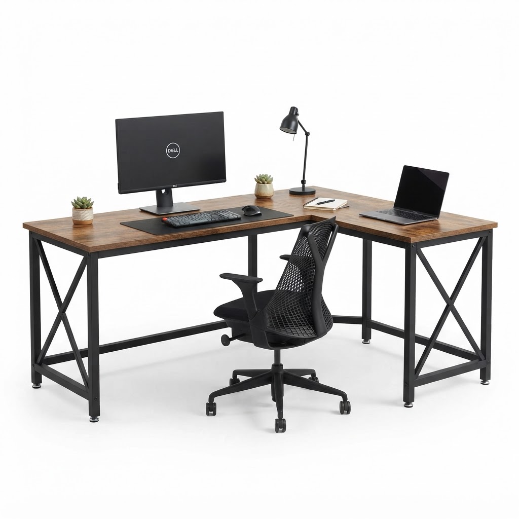 VASAGLE Industrial L-Shaped Computer Desk