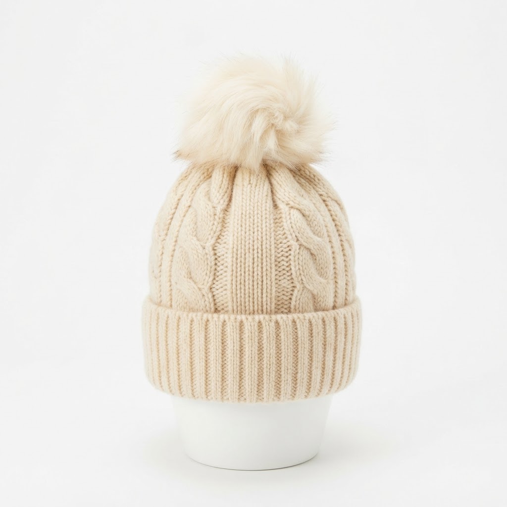 Wool Blend Beanie with Pom