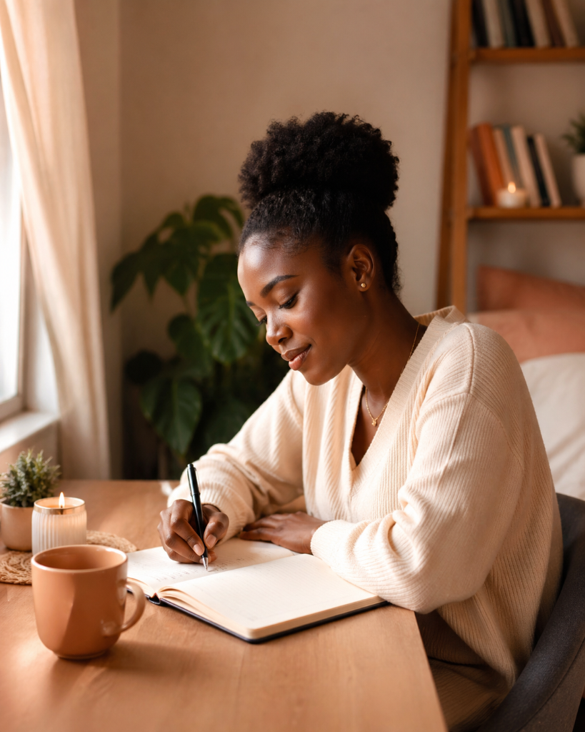 Young woman journaling privately