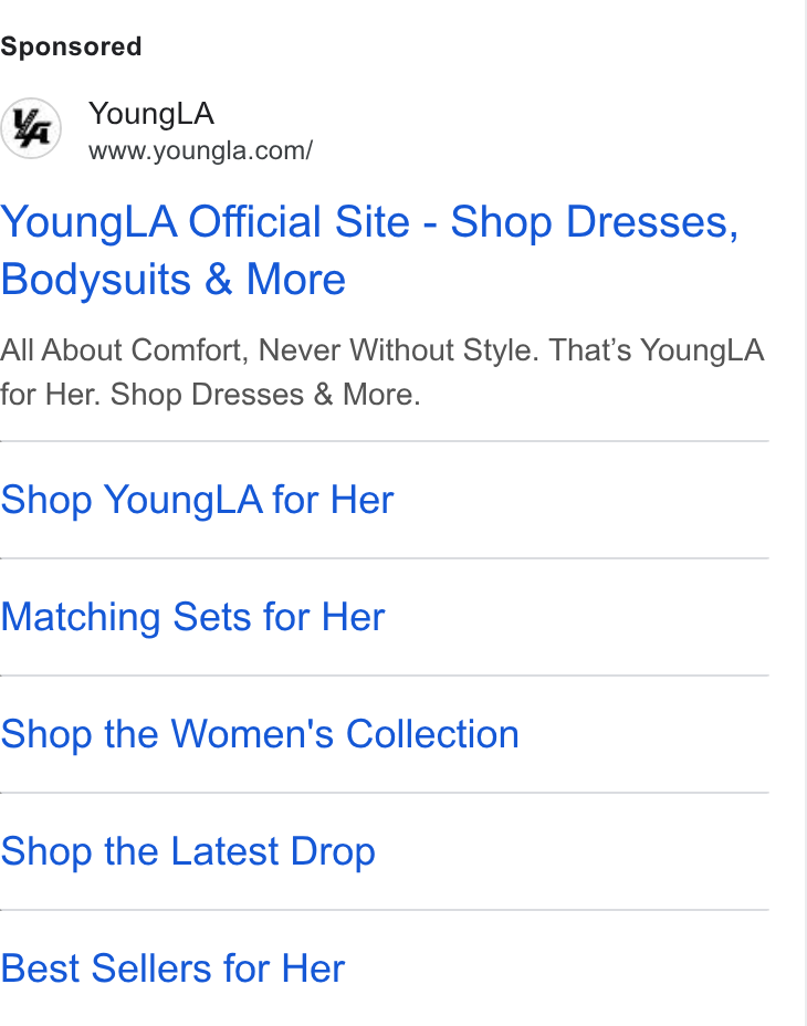 YoungLA for Her · Google Search Sponsored placement