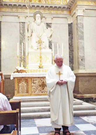 Fr Pat preparing for Mass in the Chapel of St Benedict, at the Basilica of St Paul's Outside the Walls