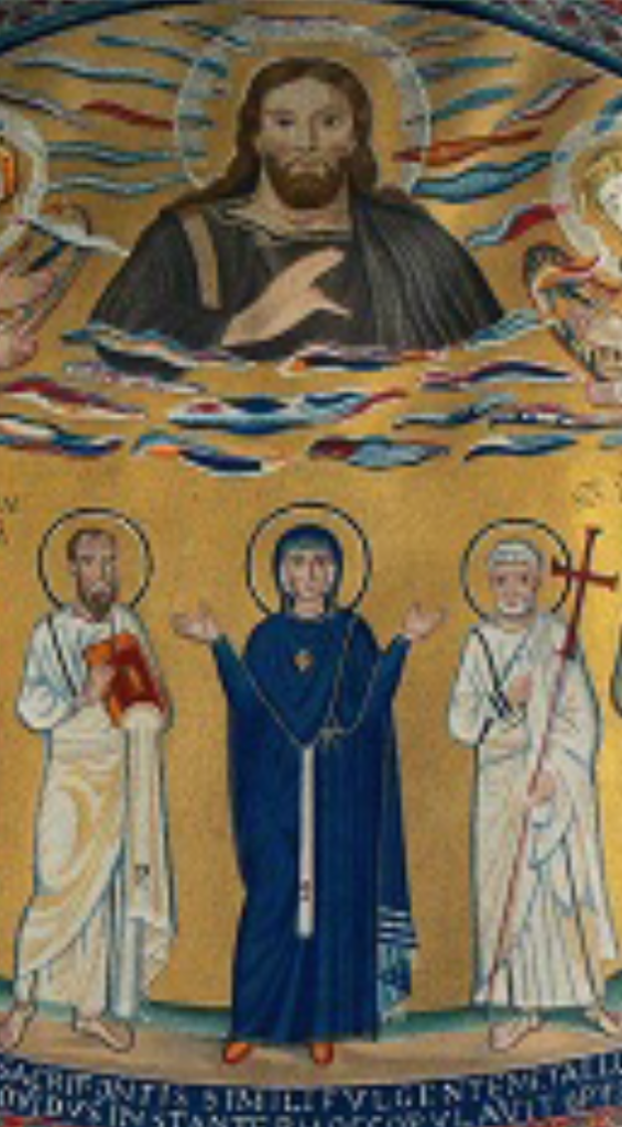 Byzantine mosaic of Mary with Christ and saints