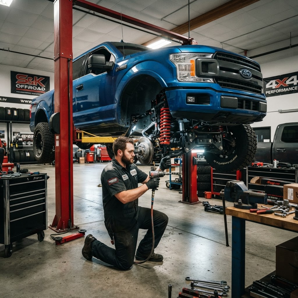 Lift kit installation in progress