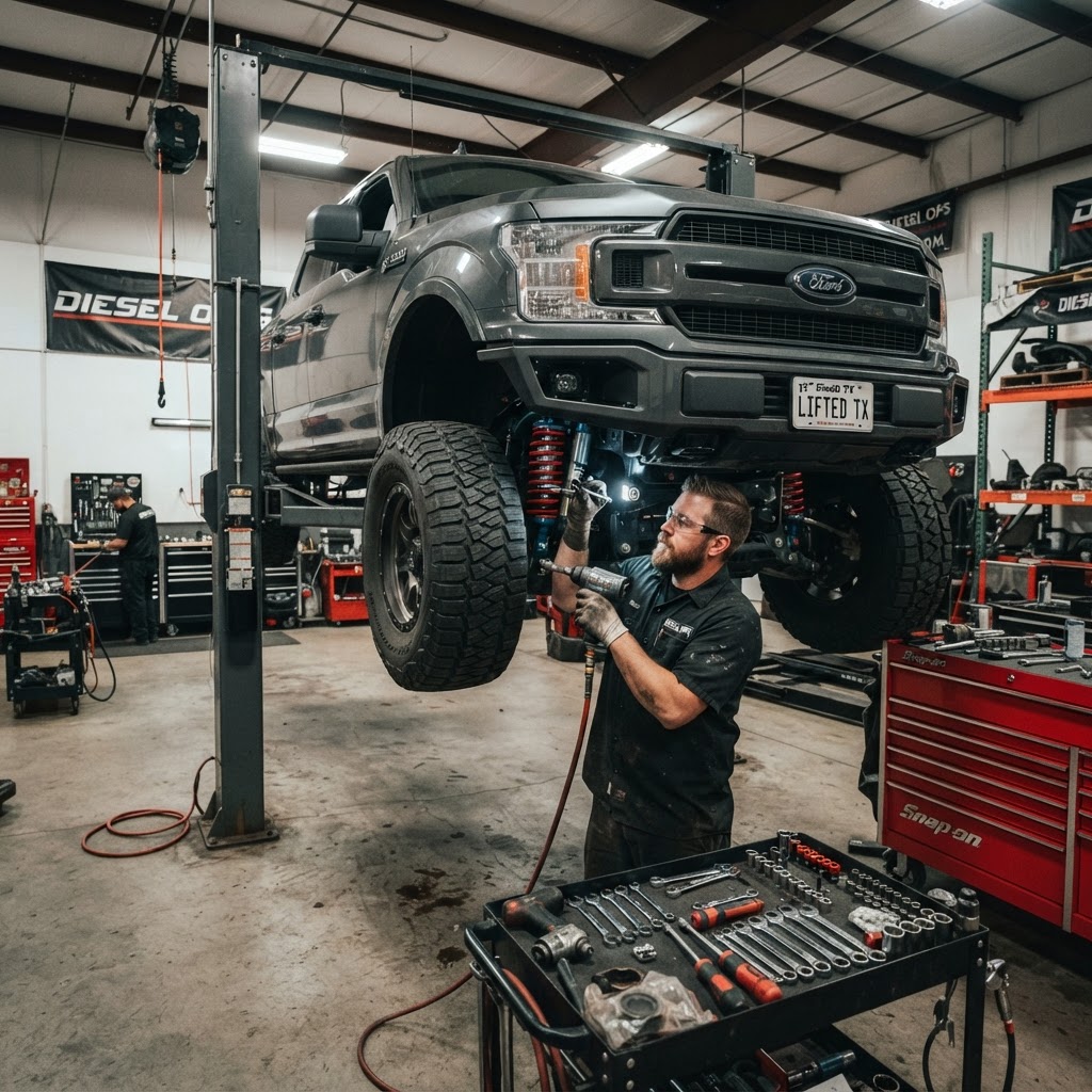 Lift kit installation in progress