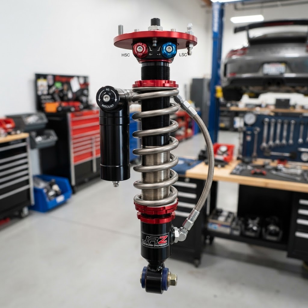 Close-up of a high-performance coilover setup