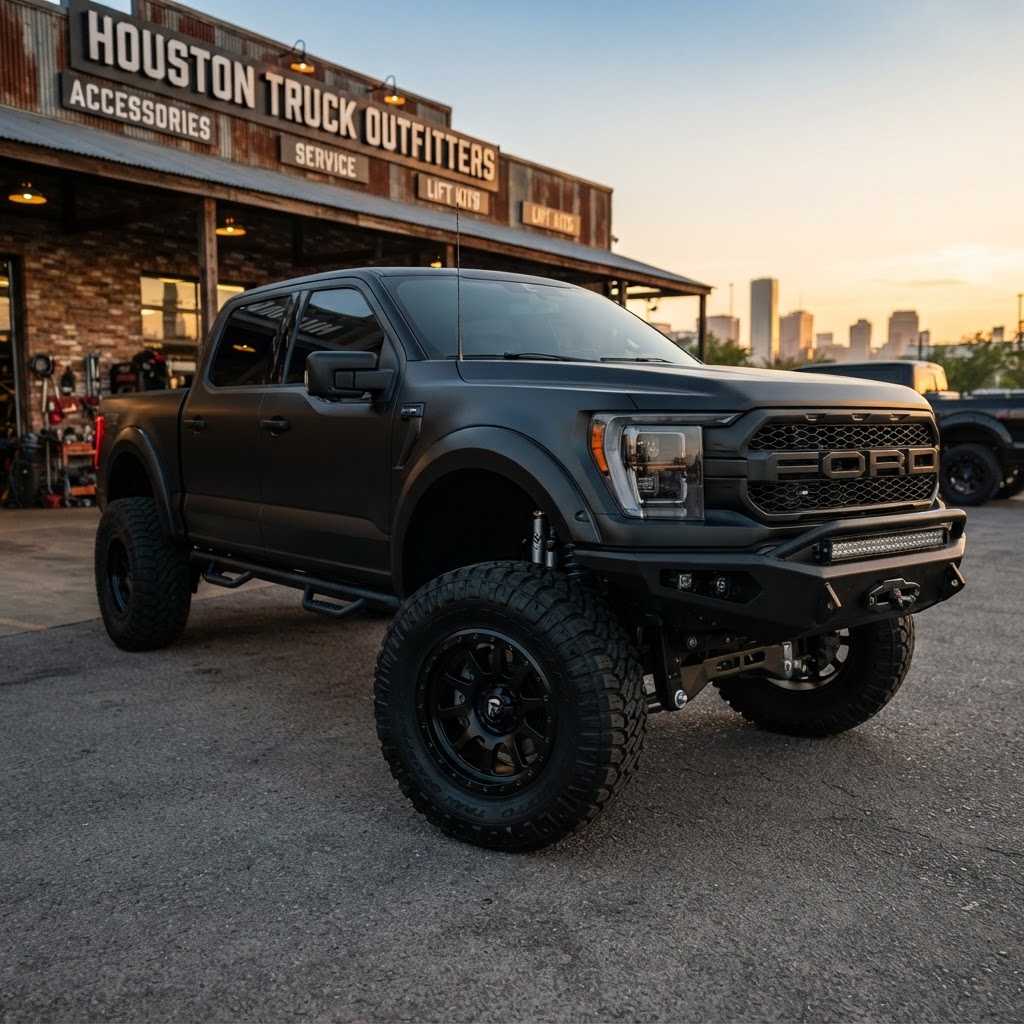Close-up of a lifted F-150 on 37s