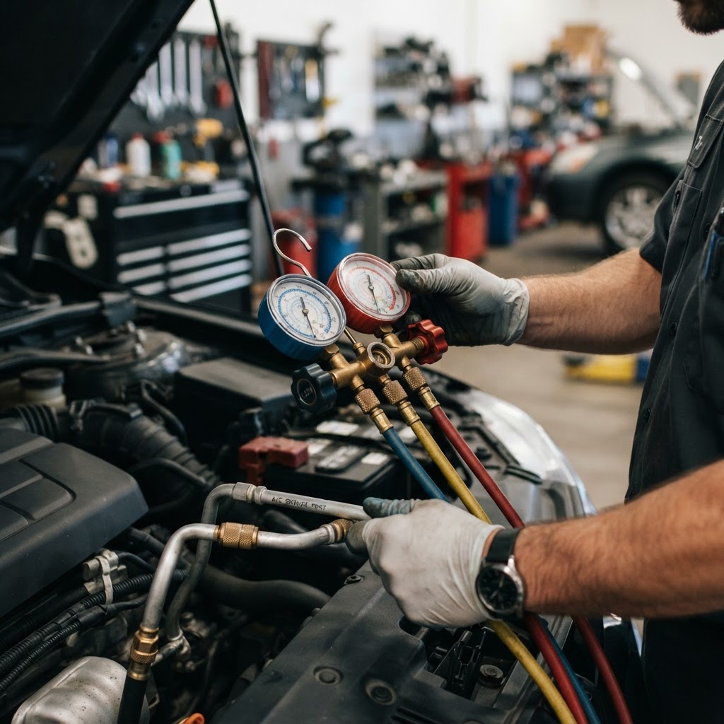 Mechanic working on an AC system