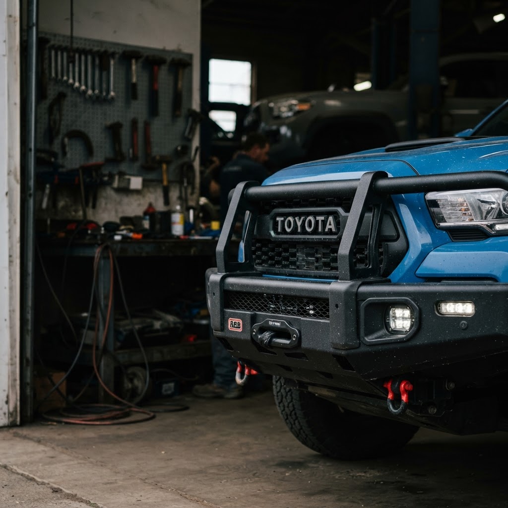 Close-up of a lifted truck with ARB bumper