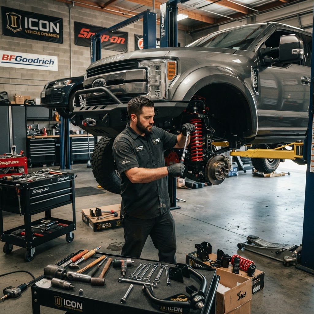 Lift kit installation in progress