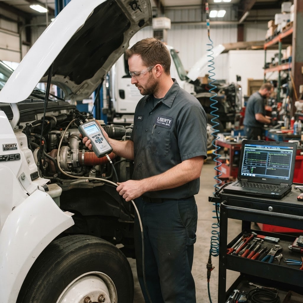 Mechanic testing fuel quality in a shop