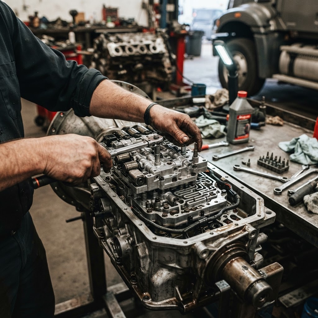 Mechanic working on a transmission