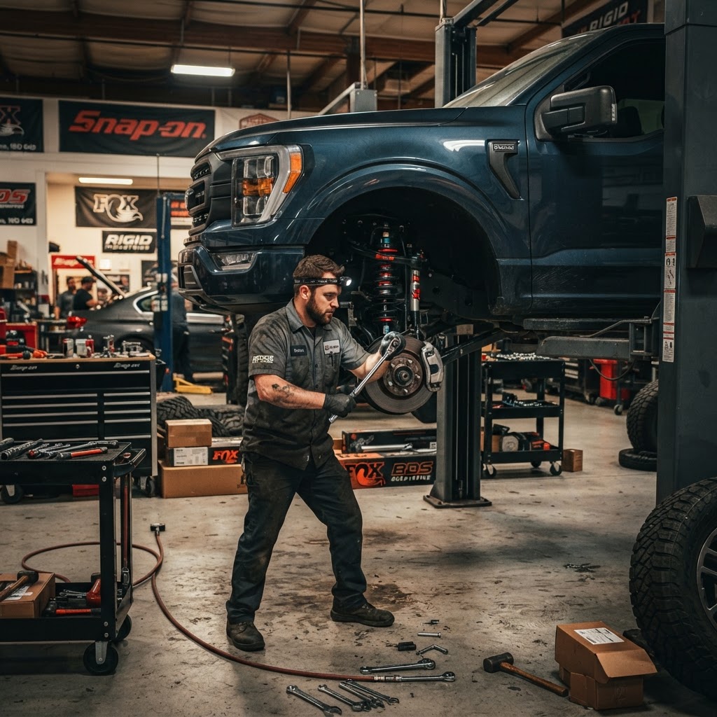 Lift kit installation in progress