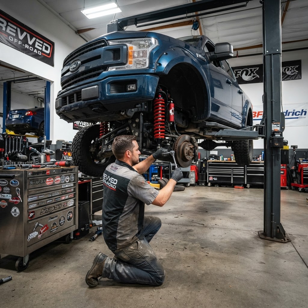 Lift kit installation in progress